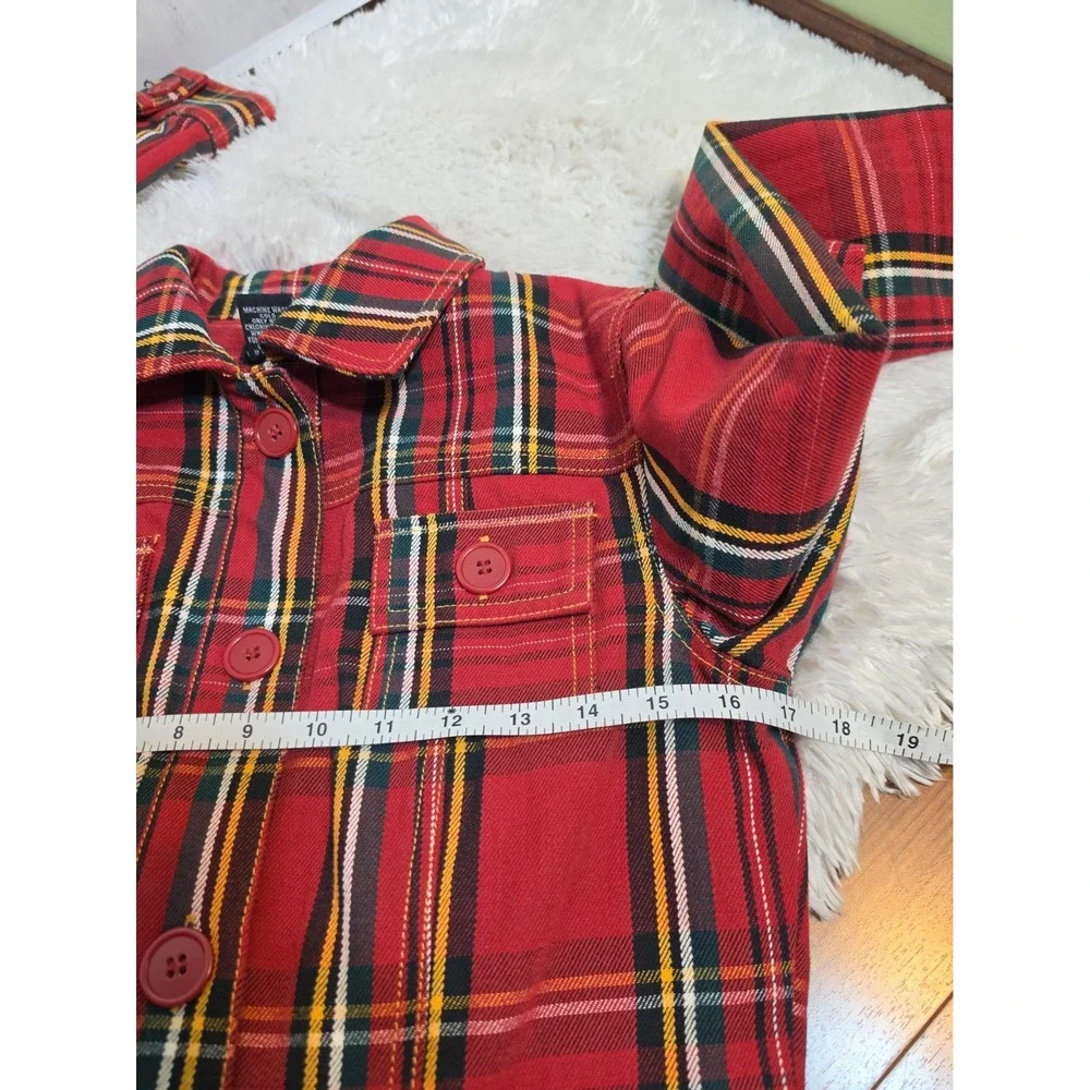Wet Seal Red Plaid Cropped Belted Jacket  Cotton Tartan Button Up  Sz Junior S